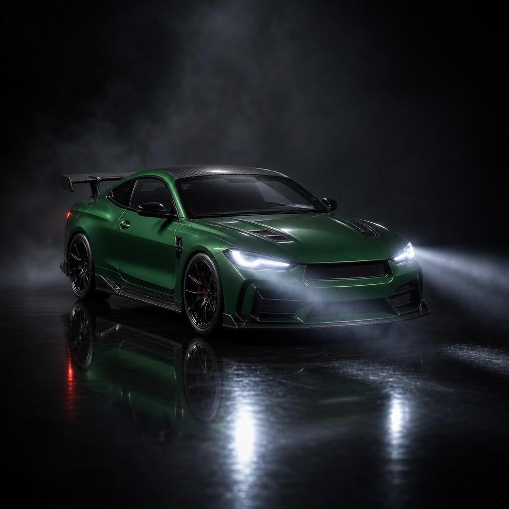 LED headlights glowing in the dark