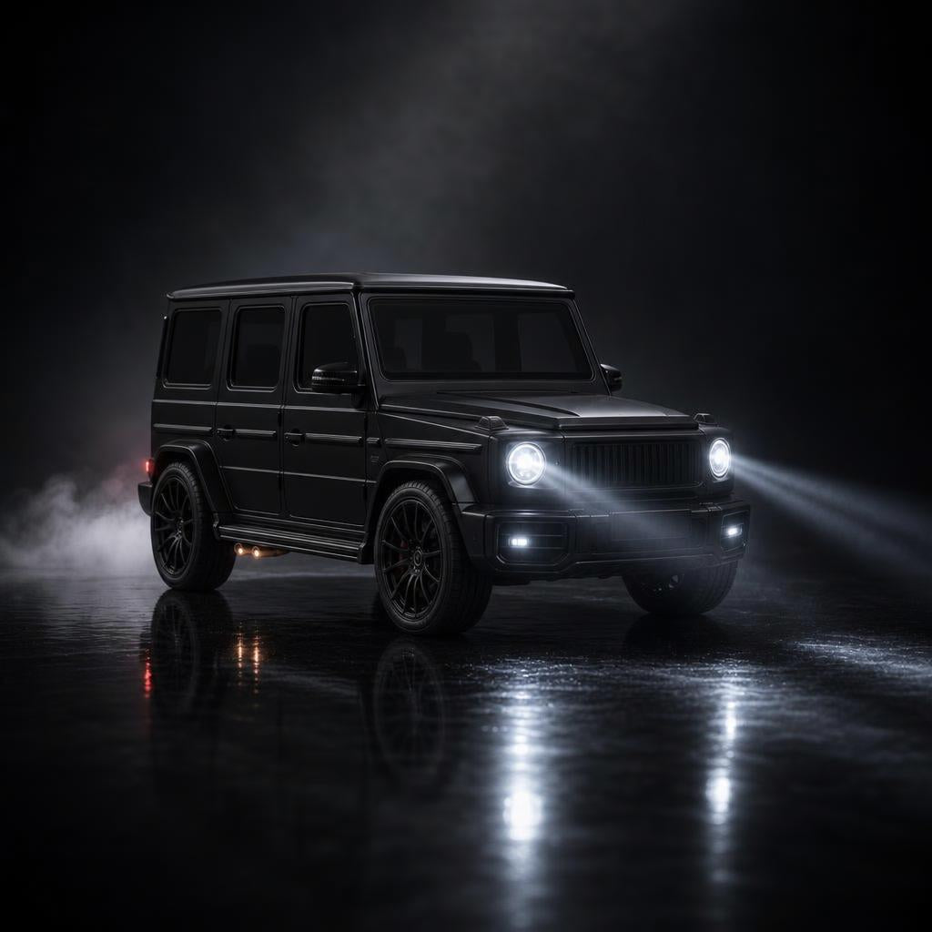 LED headlights glowing in the dark