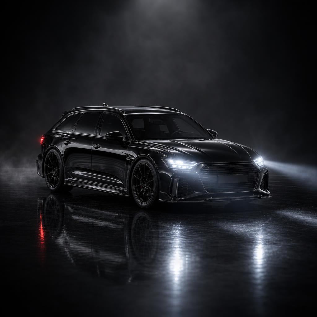 LED headlights glowing in the dark