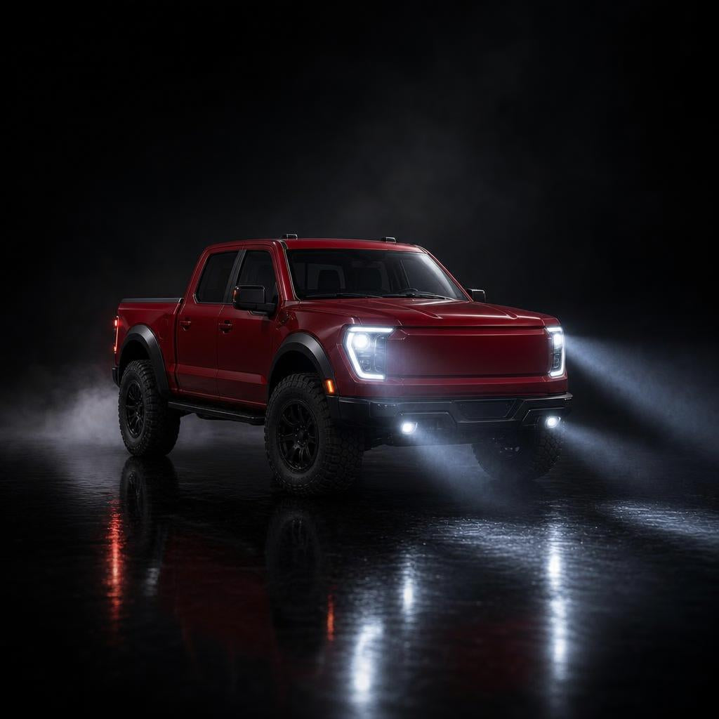 LED headlights glowing in the dark