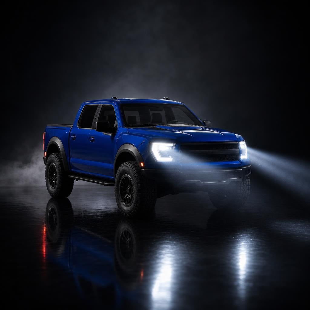 LED headlights glowing in the dark