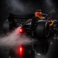 Close-up of the exhaust mist effect and glowing LED tail lights