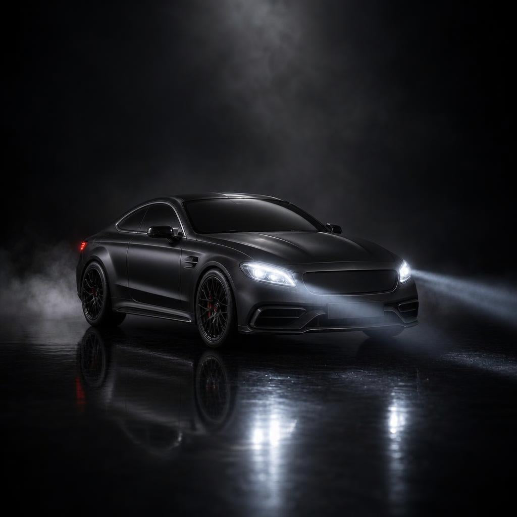 LED headlights glowing in the dark