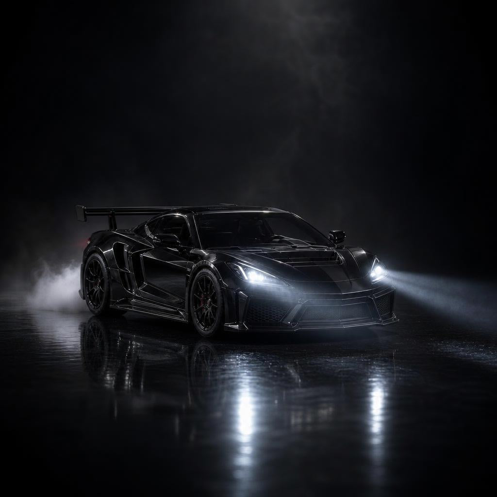 LED headlights glowing in the dark